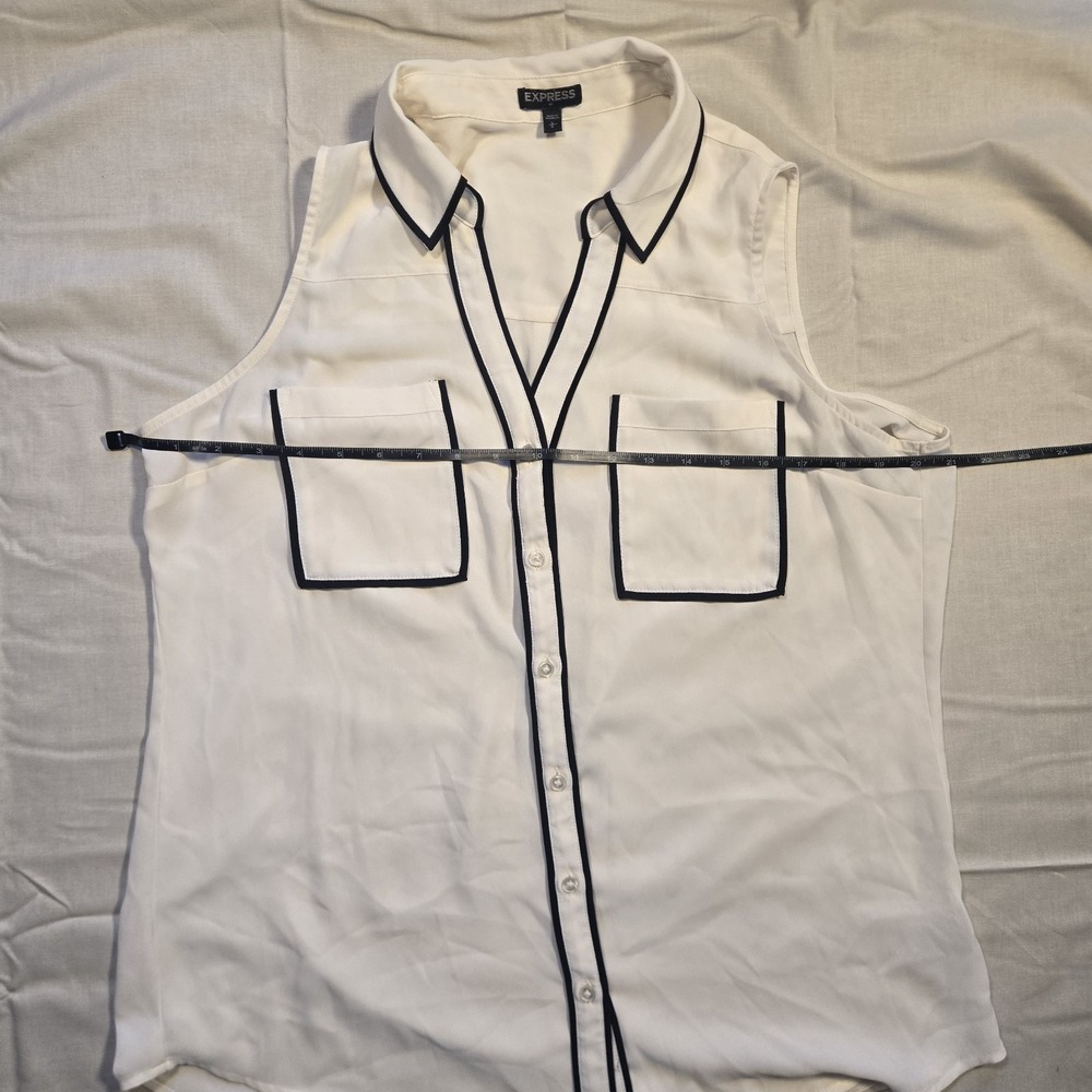 Express Womens Portofino V-Neck Button-Down Sleeveless Blouse Shirt White Size L - Picture 3 of 9